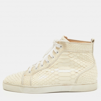 Pre Owned Christian Louboutin Cream Python Louis High Top Sneakers Size 43