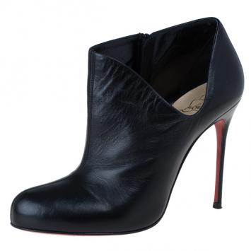Pre Owned Christian Louboutin Black Leather Lisse Ankle Booties Size 38