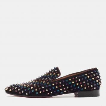 Pre Owned Christian Louboutin Black Suede Spike Loafers Size 41