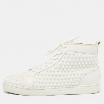 Pre Owned Christian Louboutin White Leather Louis Spikes High Top Sneakers Size 42.5
