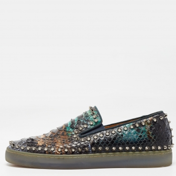 Pre Owned Christian Louboutin Multicolor Python Spike Pik Boat Sneakers Size 41