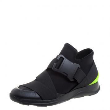Pre Owned Christopher Kane Black Nylon Safety Buckle High Top Slip On Sneakers Size 42