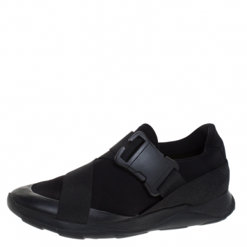Pre Owned Christopher Kane Black Nylon Safety Buckle High Top Slip On Sneakers Size 43