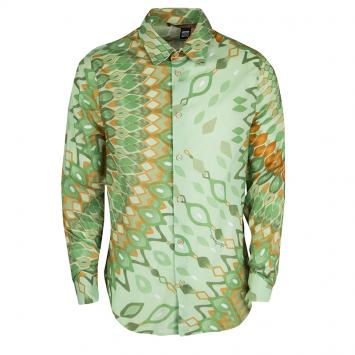 Pre Owned Class By Roberto Cavalli Green Printed Cotton Long Sleeve Button Front Shirt L