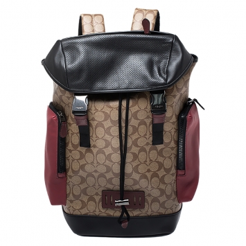Coach Beige Signature Canvas and Leather Rivington With Coach Patch Backpack