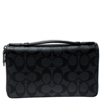 Pre Owned Coach Charcoal PVC Double Zip Travel Organizer