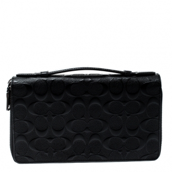 Pre Owned Coach Black Leather Double Zip Travel Organizer