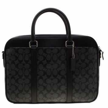 مملوكة مسبقًا Coach Charcoal Signature Canvas and Leather Perry Slim Laptop Bag