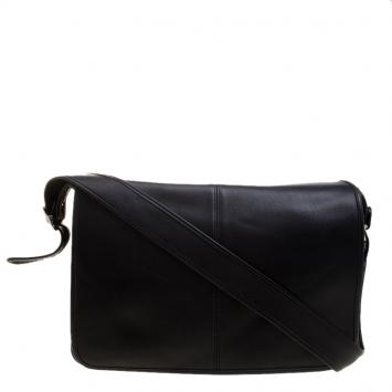 Pre Owned Coach Black Leather Messenger Bag