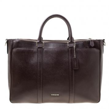 Pre Owned Coach Burgundy Leather Perry Metropolitan Briefcase Tote