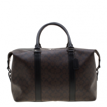 Pre Owned Coach Brown/Black Signature Coated Canvas Metropolitan Duffle Bag