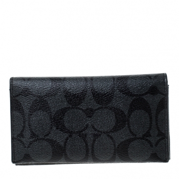 Pre Owned Coach Grey Signature Coated Canvas Long Bifold Wallet    
