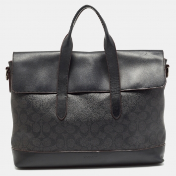 Coach Black Signature Coated Canvas and Leather Hamilton Portfolio Briefcase 