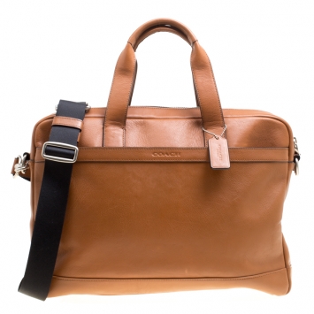 Pre Owned Coach Brown Leather Single Zip Top Briefcase