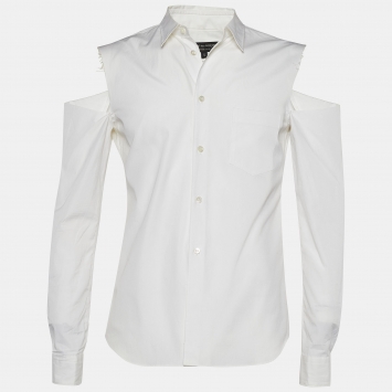 Pre Owned Comme des Garcons White Poplin Distressed Sleeve Shirt S