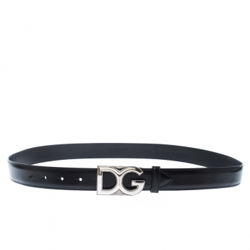Pre Owned  D&G Black Leather Logo Buckle Belt 105CM
