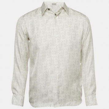 Pre Owned Dior Homme Grey Oblique Silk Shirt XS