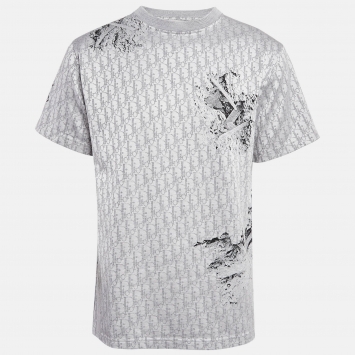 Pre Owned Dior Homme X Daniel Arsham Grey Eroded Oblique Jersey T-Shirt L
