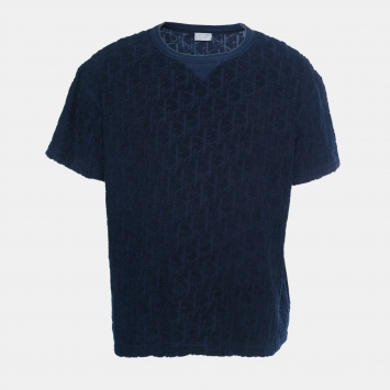 Pre Owned Dior Homme Navy Blue Logo Jacquard Terry T-Shirt XL