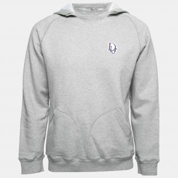 Pre Owned Dior Homme Grey Cotton Logo Embroidered Hooded Sweatshirt L