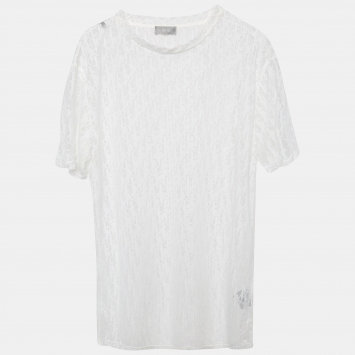 Pre Owned Dior Homme White Logo Oblique Jersey Sheer T-Shirt S