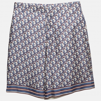 Pre Owned Dior Homme Blue Oblique Pixel Print Silk Shorts XS