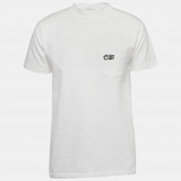 Pre Owned Dior Homme White CD Embroidered Cotton T-Shirt S