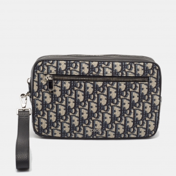Pre Owned Dior Beige/Black Oblique Canvas and Leather Toiletry Bag