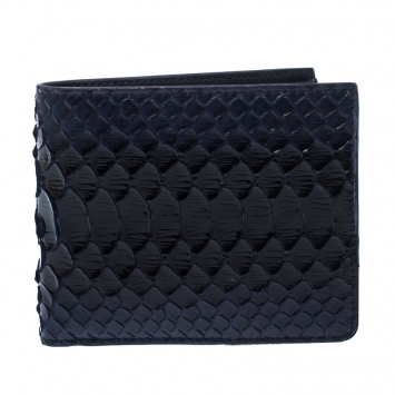 Pre Owned Dior Homme Navy Blue/Black Python Bifold Wallet