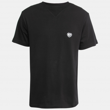 Pre Owned Dior Homme Black Cotton CD Heart Patch Crew Neck T Shirt S