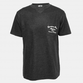 Pre Owned Dior Homme Grey Atelier Embroidered Striped Wool Crew Neck T-Shirt M