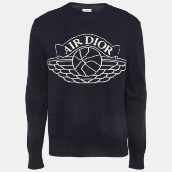 Pre Owned Dior X Jordan Navy Blue Wings Intarsia Cashmere Pullover M