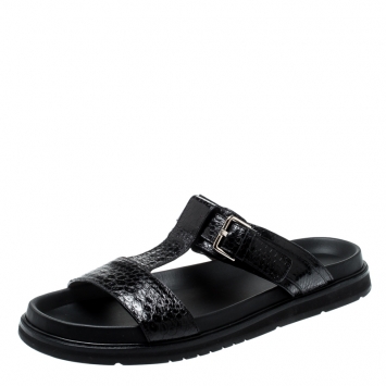 Pre Owned Dior Homme Black Snakeskin Flat Slides Size 42.5
