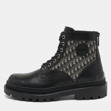 Pre Owned Dior Black Leather and Canvas Explorer Ankle Boots Size 41