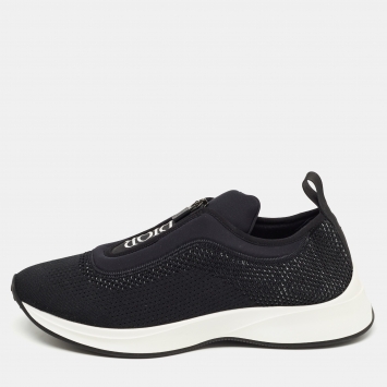Pre Owned Dior Black Knit Fabric and Neoprene B25 Slip On Sneakers Size 45