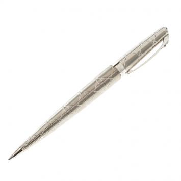 Pre Owned Christian Dior Cane-work Engraved Silver Tone Ballpoint pen