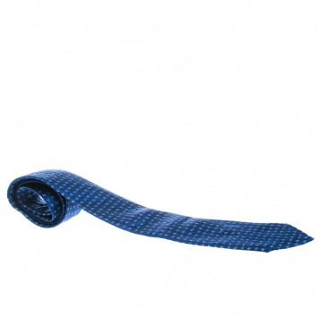 Pre Owned Dior Cobalt Blue Patterned Silk Jacquard Tie