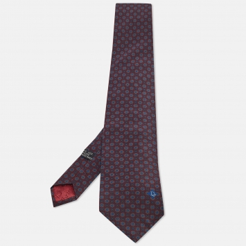 Pre Owned Christian Dior Monsieur Burgundy Printed Silk Tie