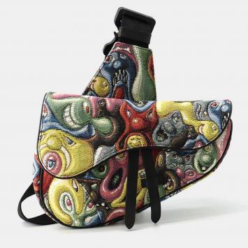 Pre Owned Dior Christian Dior Kenny Scharf Saddlebag Multicolor Canvas Leather