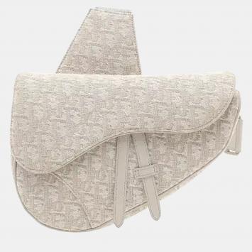 مملوكة مسبقًا Christian Dior Saddle White Dior Oblique Jacquard Canvas Shoulder Bag