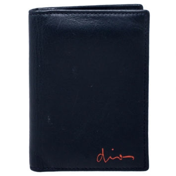 Pre Owned Dior Homme Navy Blue Leather Bifold Compact Wallet