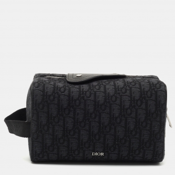 Pre Owned Dior Black Oblique Canvas Lingot Toiletry Case
