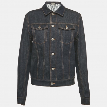 Dior Dark Blue Raw Cotton Oblique Denim Jacket S 