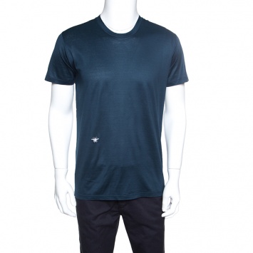 Pre Owned Dior Teal Blue Bee Embroidered Crew Neck T-Shirt M