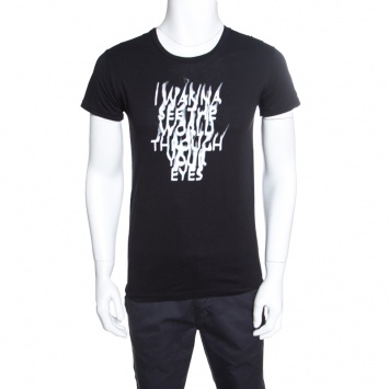 Pre Owned Dior Black Slogan Print Short Sleeve Crew Neck T-Shirt M