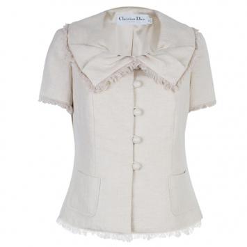 Pre Owned Dior Beige Short Sleeve Collar Detail Jacket L