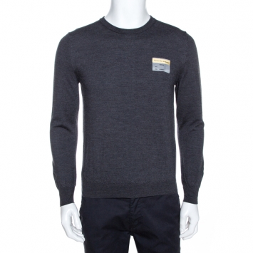 Pre Owned Dior Grey Wool Applique Detail Long Sleeve Sweater L