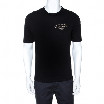 Pre Owned Dior Black Logo Print Cotton Crew Neck T-Shirt S