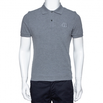 Pre Owned Dior Homme Grey Cotton Pique Logo Embroidered Fitted Polo T-Shirt L