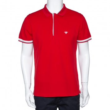Pre Owned Dior Homme Red Bee Embroidered Cotton Pique Polo T-Shirt XL